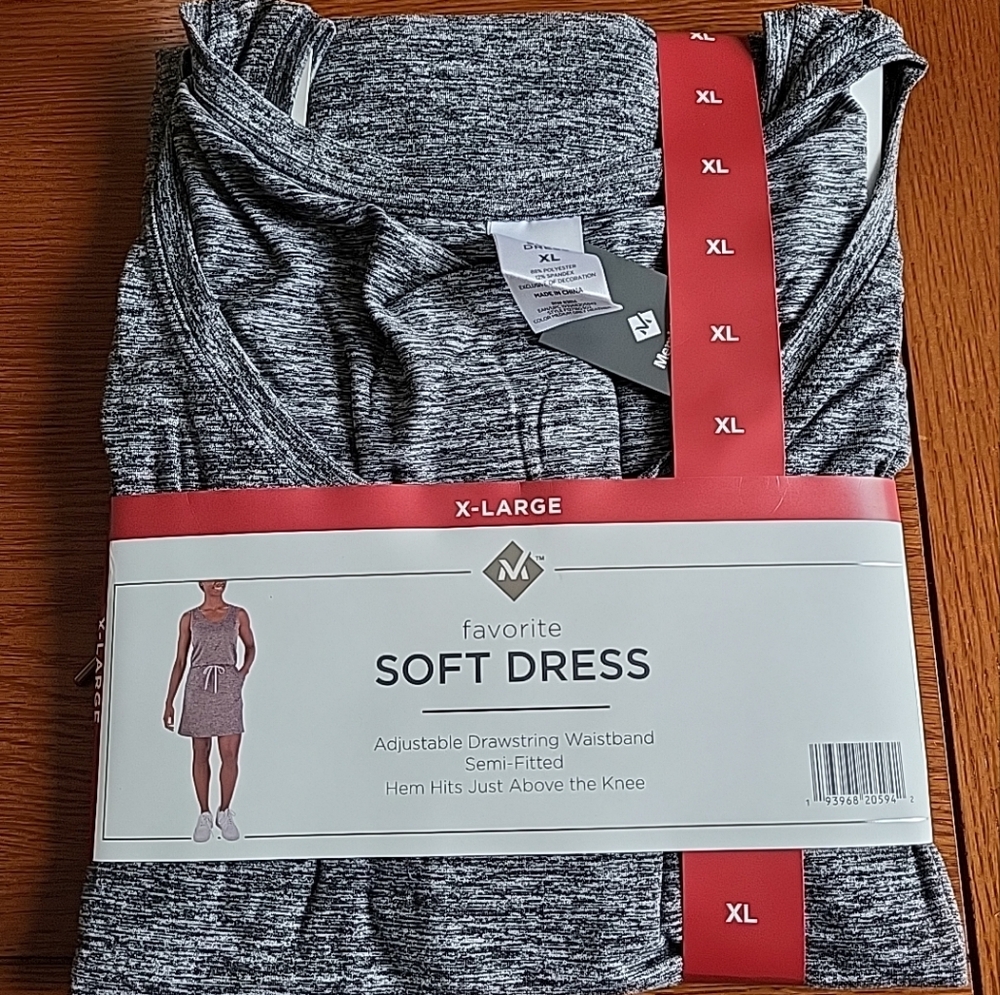Ladies' XL Heather Gray Favorite Tank Dress‎ Soft Member's Mark Drawstring Waist